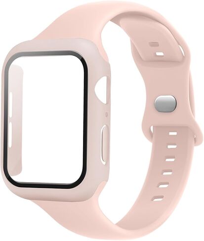 سوار ساعة نحيف وحافظة متوافقة مع أحزمة ساعة Apple 38 مم 40 مم 41 مم 42 مم 44 مم 45 مم، حزام رياضي من السيليكون الناعم مع واقي شاشة مجموعة كومبو iWatch Series 9 8 SE 7 6 5 4 3 2 1 للنساء والرجال in Kuwait