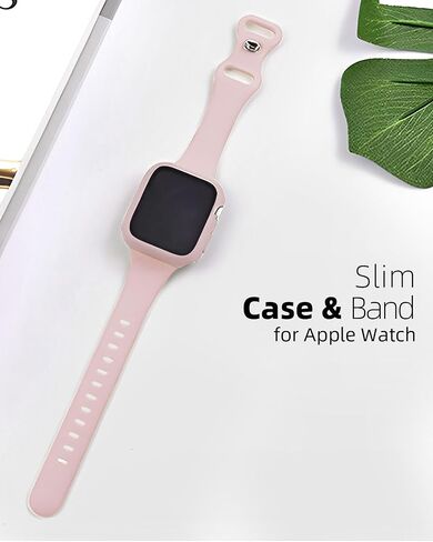 سوار ساعة نحيف وحافظة متوافقة مع أحزمة ساعة Apple 38 مم 40 مم 41 مم 42 مم 44 مم 45 مم، حزام رياضي من السيليكون الناعم مع واقي شاشة مجموعة كومبو iWatch Series 9 8 SE 7 6 5 4 3 2 1 للنساء والرجال in Kuwait