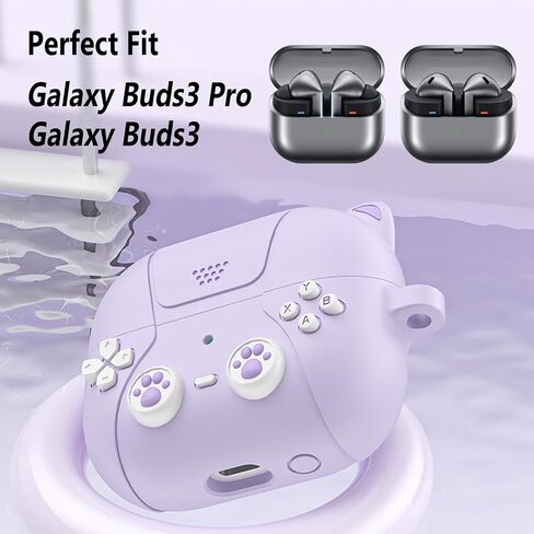 Geiomoo 3D Cute Cat Silicone Case for Galaxy Buds 3 Pro, Galaxy Buds 3, Funny Cartoon Game Design Protective Cover with Carabiner (Dark Gray) in Saudi Arabia
