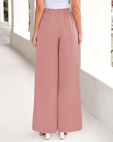 BTFBM Women's Elegant Flowy Dress Pants Front Pleated High Waisted Casual Wide Leg Loose Palazzo Trousers with Pockets in Kuwait