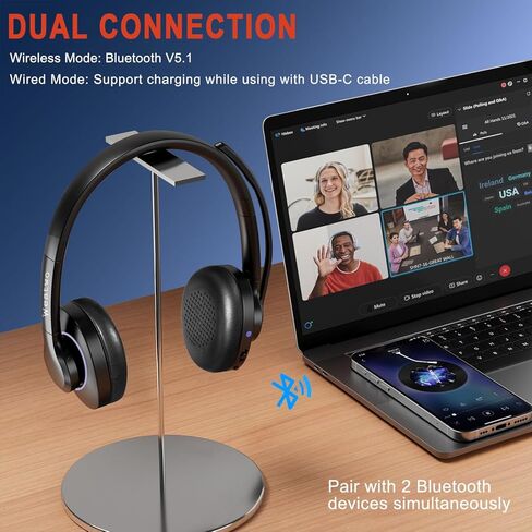 سماعة رأس لاسلكية مع ميكروفونات مزدوجة لإلغاء الضوضاء، سماعة رأس بلوتوث من الفئة 1 مع زر كتم الصوت، وقت التحدث لأكثر من 30 ساعة للعمل المنزلي في المكتب مع الفرق/التكبير/التصغير/الكمبيوتر المحمول والكمبيوتر اللوحي الذكي من Skype in Kuwait