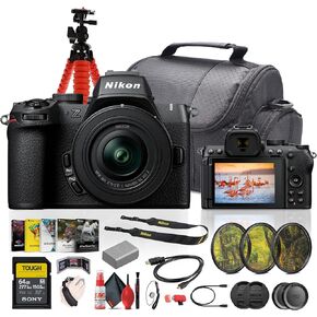 Nikon Z50II Mirrorless Digital Camera with NIKKOR Z DX 16-50mm f/3.5-6.3 Lense Bundle with 64GB Memory Card + 6Ave Cleaning kit+ More Vlogging Accessories Kit (Renewed)