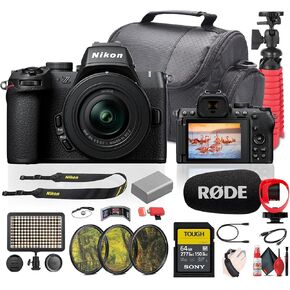 Nikon Z50II Mirrorless Digital Camera with NIKKOR Z DX 16-50mm f/3.5-6.3 Lense Bundle with 64GB Memory Card + Rode Ultracompact On Camera-Mount Microphone + LED Light + Vlogging Accessories (Renewed)