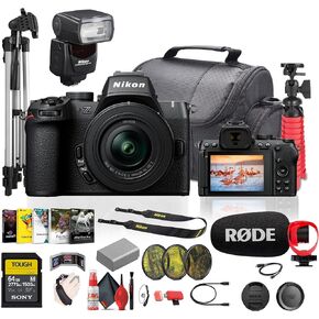 Nikon Z50II Mirrorless Digital Camera with NIKKOR Z DX 16-50mm f/3.5-6.3 Lense Bundle with 64GB Memory Card + Rode On Camera-Mount Microphone + SB-700 AF Speedlight + Vlogging Accessories (Renewed)