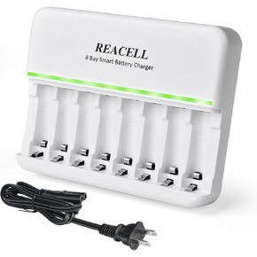 8 Slots AA AAA Battery Charger, 8 Bays Individual Fast AC Charger for Ni-MH Ni-CD AA AAA Rechargeable Battery