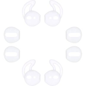 JNSA Ear Tips Compatible with Air Pods, Earbuds Compatible with AirPod, 2X Super Thin Eartips [Charge Without Removing Tips] & 2X Sports Ear Hooks [Anti-Drop &Good Noise-Isolation],White AW22