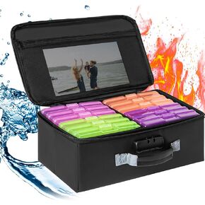 Fireproof Photo Storage Box with 18 Inner 4" x 6" Photo Case(Clear),Photo Box Organizer with Lock