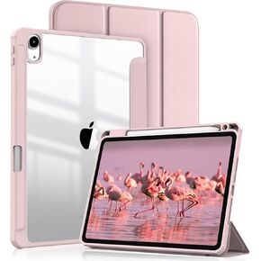 for iPad 10th Generation Case Folio - iPad Case 10th Generation with Pencil Holder Trifold Slim Stand Shockproof Protective Cover Clear Back, Auto Sleep/Wake, 10.9 Inch 2022, Pink