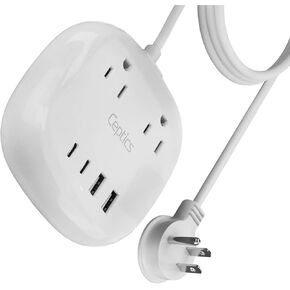 Ceptics USB C Power Strip, Compact Surge Protector with Grounded Dual USB and USB-C Ports, 21W 5-Foot Cord