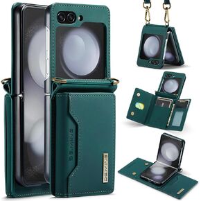 for Samsung Galaxy Z Flip 6 Case with Crossbody Wallet, 8 Cards Slot and Premium Leather Kickstand Vintage Card Holder.(Black)