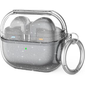 Clear Case for Samsung Galaxy Buds 3 & Galaxy Buds 3 Pro Soft TPU Protective Cover with Carabiner (Clear Pink)
