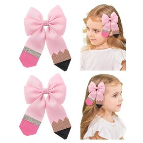 Hair Bows for Girls doboi 2PCS 4.5"Baby Hair Clips Pencil Ribbon Hair Accessories Hair Bow Alligator Clips for Baby Girls Toddlers Kids Teenagers Children Back to School Pink Bows in Pairs