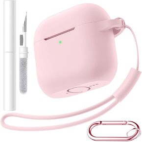 Hamile for AirPod 4 Case (2024) with Cleaner Kit, Keychain & Lanyard – Soft Silicone Protective Cover Cases for AirPods 4th Generation, Compatible with Apple AirPods 4 Case for Women &Men (Light Pink)