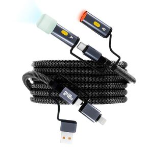6-in-1 240W Multi USB C Cable with LED Lighting Ignition,USB-C Charging Cable Lightning Cable,Fast Charging Reverse Charging with USB-A Ports,Compatible for iPhone 16 Pro/Pad/Phones/Tablets/Laptop