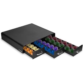 Navaris Coffee Pod Holder with 3 Drawers - 48 Capsule Storage Organizer Tray Counter Container - Compatible with K-Cup, Nespresso - 3 Drawer Design