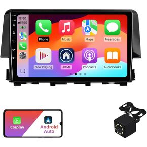 2+32G Android 12 Double Din Car Stereo for Honda Civic 2016-2020 with 9 Inch Touchscreen Radio Built-in Wireless Carplay/Android Auto/GPS/Bluetooth/FM/AUX-in/Steering Wheel Controls/Backup Camera