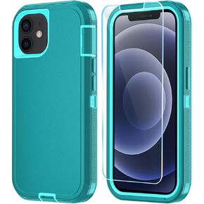 Phone Case for iPhone 12 Case/iPhone 12 Pro Case with HD Screen Protector, Heavy Duty Shockproof & Dropproof 3-Layer Cover Phone Case for iPhone 12/12 Pro (PurpleSkyBlue)