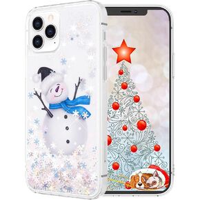 Maxdara Christmas Case for iPhone 12 Pro Max, Merry Christmas Snowman Pattern Glitter Liquid Bling Sparkle Pretty Case for Girls Children Women Gifts Christmas Case for iPhone 12 Pro Max, Snowman