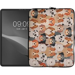 kwmobile Neoprene Pouch Compatible with 13" Tablet - Sleeve with Zipper - Dogs White/Light Brown/Grey