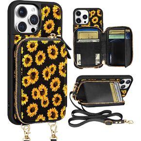 Shorogyt for iPhone 15 Pro Max Case Wallet Crossbody, RFID Blocking Card Holder Slots Designer Book Butterfly Leather Handbag Purse Phone Cases with Lanyard for iPhone 15 Promax