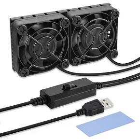 ELUTENG Computer Fan USB 40mm Dual Row 2 in 1 USB PC Fans with 3 Adjustable Speeds 6500RPM Electronics USB Cooling Fan with Black Metal Grid for Laptop TV Box Xbox AV Cabinet PS5 Router Projector