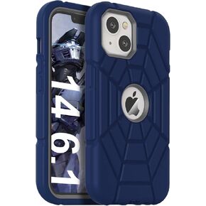 Grifobes for iPhone 14 Case 2022 / iPhone 13 Case 2021 (6.1inch), Thick Silicone 3-in-1 Heavy Duty Shockproof Rugged Protective i Phone 6.1" Rubber Cover for Kids Boys Men (Red+Blue)