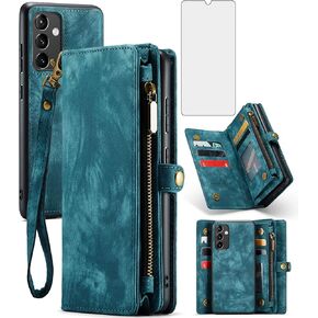 Asuwish Phone Case for Samsung Galaxy A54 5G Zipper Wallet Detachable Cover with Tempered Glass Screen Protector and Leather Flip Card Holder Cell Accessories A 54 54A SM A546U 2023 Women Men Brown