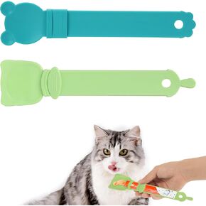 2pcs Cat Strip Feeders, Intelligent Cat Strip Feeder Kitten Lickable Snack Spoon Cat Puree Spoon Multi-Functional Cat Snack Strip Spoon for Dogs and Cats (Green, Blue)