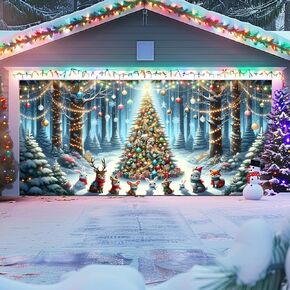 Christmas Garage Door Cover Decorations, Xmas Garage Door Banner Covering Decor Large Garage Door Christmas Mural Backdrop Background for Outdoor Xmas Party Decor Supplies 13x6 ft