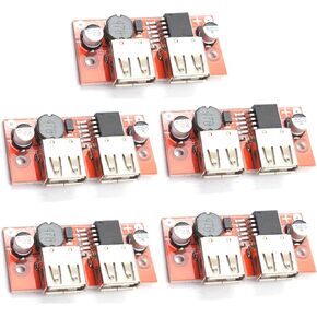 (5 Pack) JacobsParts LM2596 15W Dual USB DC-DC Buck Voltage Regulator Step-Down Power Module 5V 3A Output 9V 12V 24V 36V Input