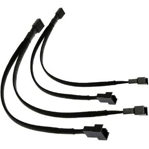 PWM Fan Splitter Long Adapter Cable Sleeved Braided Black Y Splitter Computer PC 4 Pin Fan Extension Power Adapter Cable 1 to 2 Converter 16 inches (2 Pack)