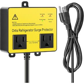 Refrigerator Surge Protector, Ortis Double Outlet Voltage Protector for Home Appliances with Time Delay, Protects Against Brownout, Spike, Instant Surge All Voltage Abnormalities, black