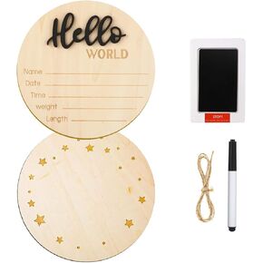 2 Sets Baby Announcement Sign, ​5.9 Inch Wooden Hello World Newborn Signs with Ink Pad for Baby Hand and Footprints, Birth Announcement Sign for Hospital, Baby Shower Keepsakes Photo Prop (White)