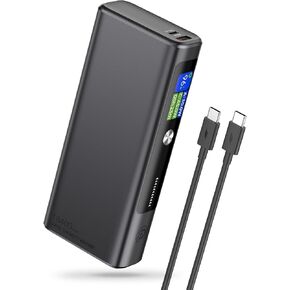 POWERΛDD PRO 130W Power Bank, 18400mAh Laptop Portable Charger, 3-Port USB C PD Battery Pack, Extenal Smart Digital Display, Compatible with iPhone16/15/14/13, Samsung, iPad, MacBook, Laptop etc.