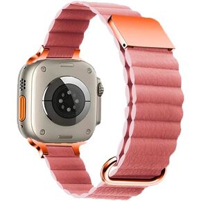 KINGZER Vegan Leather iWatch Band - Compatible with All Apple Watch Series (1-9, SE, Ultra) Sizes 38-49mm, Magnetic Clasp, Breathable & Lightweight, for Men & Women, Ethical Fashion Accessory