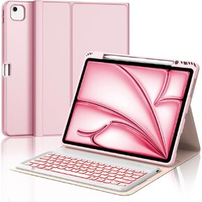 JADEMALL for New iPad Air 13 inch Case Keyboard (M2) 2024, Compatible with iPad Air 13 inch, 7 Color Backlit, Wireless Detachable Keyboard, Auto Sleep/Wake, Smart Folio Cover with Pencil Holder,Purple