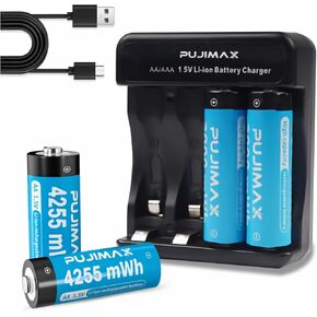 4PackRechargeable AAA Batteries with Charger,1100mWh 1.5V Triple A Lithium Rechargeable Battery 1.5H Fast Charge up to 1500 Times 4Count AAA Battery Charger Kit for Toys &Household