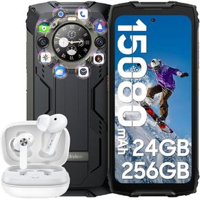 Blackview Phone BV9300Pro 24GB+256GB, Rugged phone 6.7“ 120Hz with 1.32" Customizable Secondary Screen, 15080mAh Battery 64MP+32MP+8MP Camera, 100LM Flashlight, Android 13 Helio G99,Fingerprint ID/NFC