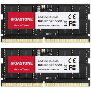 【DDR5 RAM】 GIGASTONE 32GB Kit (2x16GB) DDR5 5600MHz PC5-44800 CL 46-46-46-90 1.1V SODIMM 262 Pin Unbuffered Non ECC High Performance Notebook Laptop Memory Upgrade
