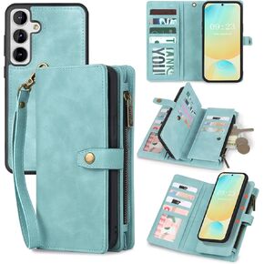 TwoHead Wallet Case Compatible with Samsung Galaxy S24 FE,Detachable Magnetic Phone Case,PU Leather All-Round Protective Case Wallet,with Card Holder/Change Pocket,6.7 in,Black