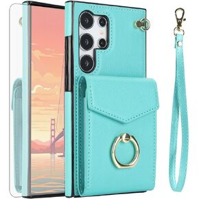 Asuwish Phone Case for Samsung Galaxy S24 Ultra 5G Wallet Cover with Tempered Glass Screen Protector and RFID Blocking Ring Stand Credit Card Holder Cell S24Ultra 24S S 24 24Ultra Women Men Rose Gold
