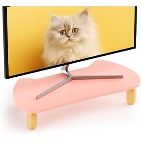 Cat-Shaped Monitor Stand Riser - Computer Monitor Stand for Desk ，Desktop Shelf with Storage Drawer for Computer Monitors and Laptops-White