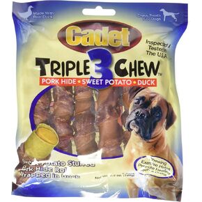 4 Packages of Cadet Duck Triple Chew Dog Treats, 6-Count Each (24 Chews Total)