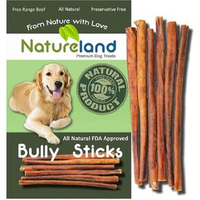 Natureland 12" Bully Sticks Thin - All-Natural, Free-Range, Grass-Fed, 100% Beef Dog Chews (12" Bully Sticks Thin - 20 Pack)