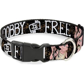 Warner Bros. Pet Collar, Dog Collar Plastic Buckle, Dobby is Free 3 Dobby Poses Star Swirls Black Gold White, 11 to 16.5 Inches 1.0 Inch Wide