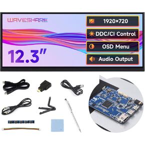 waveshare 12.3inch Capacitive Touch Display, in-Cell Technology, 1920x720, Compatible with Raspberry Pi 5/4B/3B/Zero/Zero W/Zero 2W/Pico/Pico, Supports Windows/Jetson Nano/TX2/Xavier NX/Orin