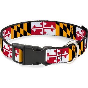 Buckle-Down Plastic Clip Collar - Maryland Flags - 1" Wide - Fits 9-15" Neck - Small
