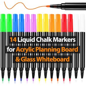 8 Liquid Chalk Markers with Reversible Tips for Acrylic Calendar Planning Boards Glass Dry Erase Board Whiteboard Wet Erase Markers for Window Mirror, Fine Bullet Tip and Chisel Tip