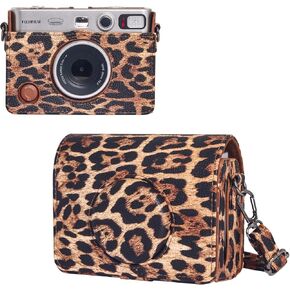 Protective Case for Fujifilm Instax Mini EVO Instant Camera, PU Leather Mini EVO Case with Removable Adjustable Strap - Brown Leopard Print (No Camera)