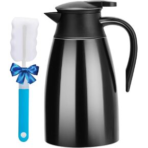 PARACITY Coffee Carafes for Keeping Hot, 18/8 Carafe for Hot Liquids, Double Wall Vacuum Insulated Thermal Coffee Carafe, 51 OZ Coffee Carafes for Keeping Hot Coffee& Tea with Cleaner Brush (Black)